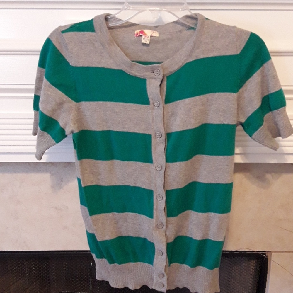 Forever 21 Cardigan Sweater Medium Gray/Teal